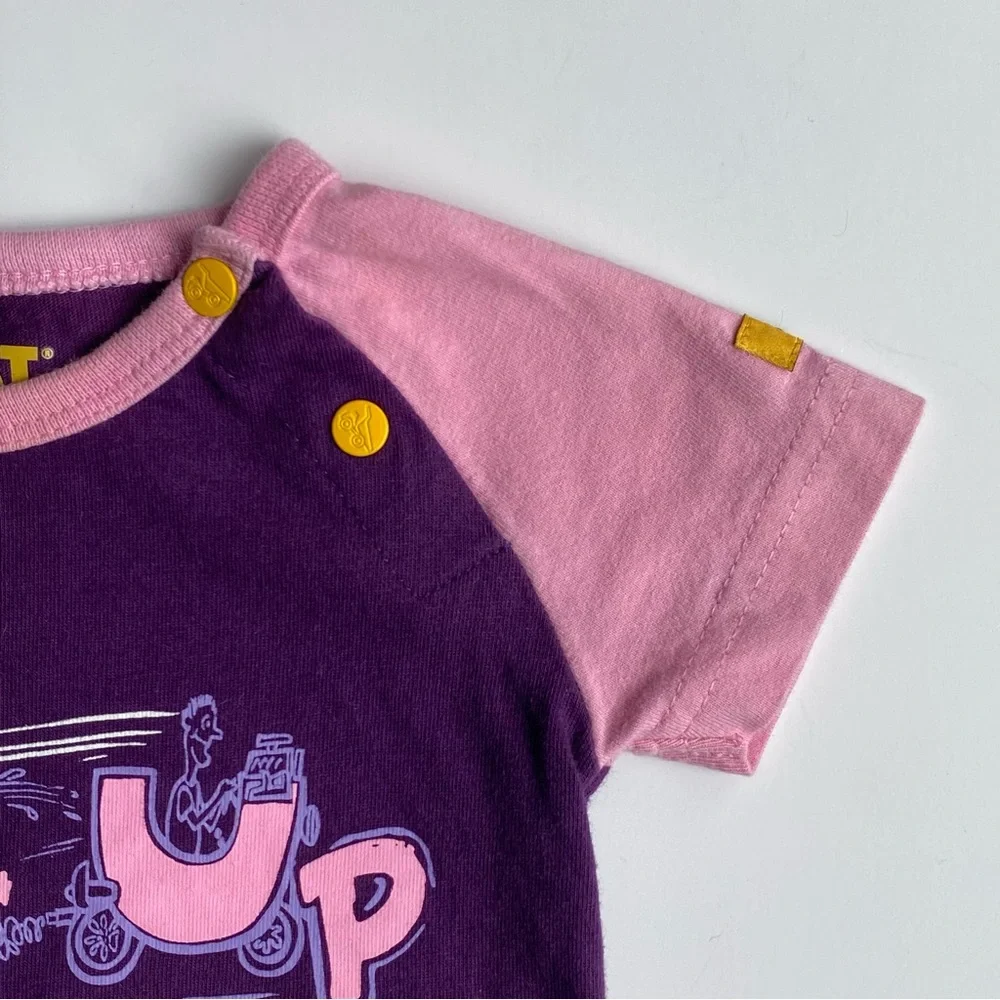 CAT Apparel Caterpillar One Piece Size 6 Months Pink Purple Snap Shirt Romper.